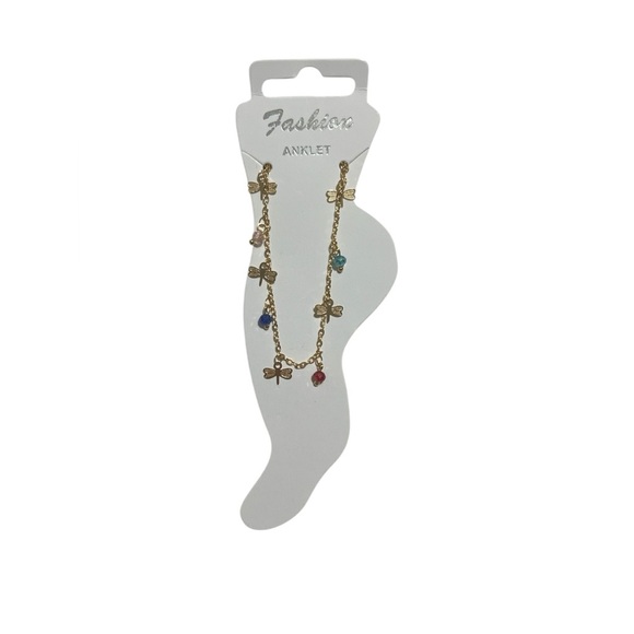 Jewelry - 18k. Gold filled Dragonfly Anklet with Blue Accents.